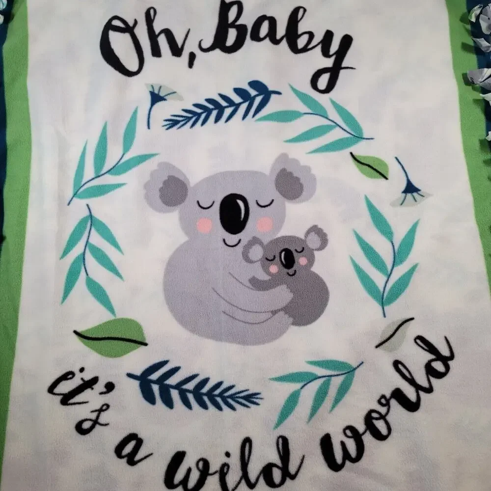 Koala Baby Blanket No Sew Tie Knot Fringe Edge Handmade Oh Baby Wild World